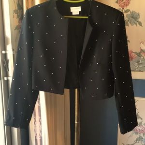 Liz Claiborne Pearl Detail Black Bolero 4 Lined Jacket with Darts